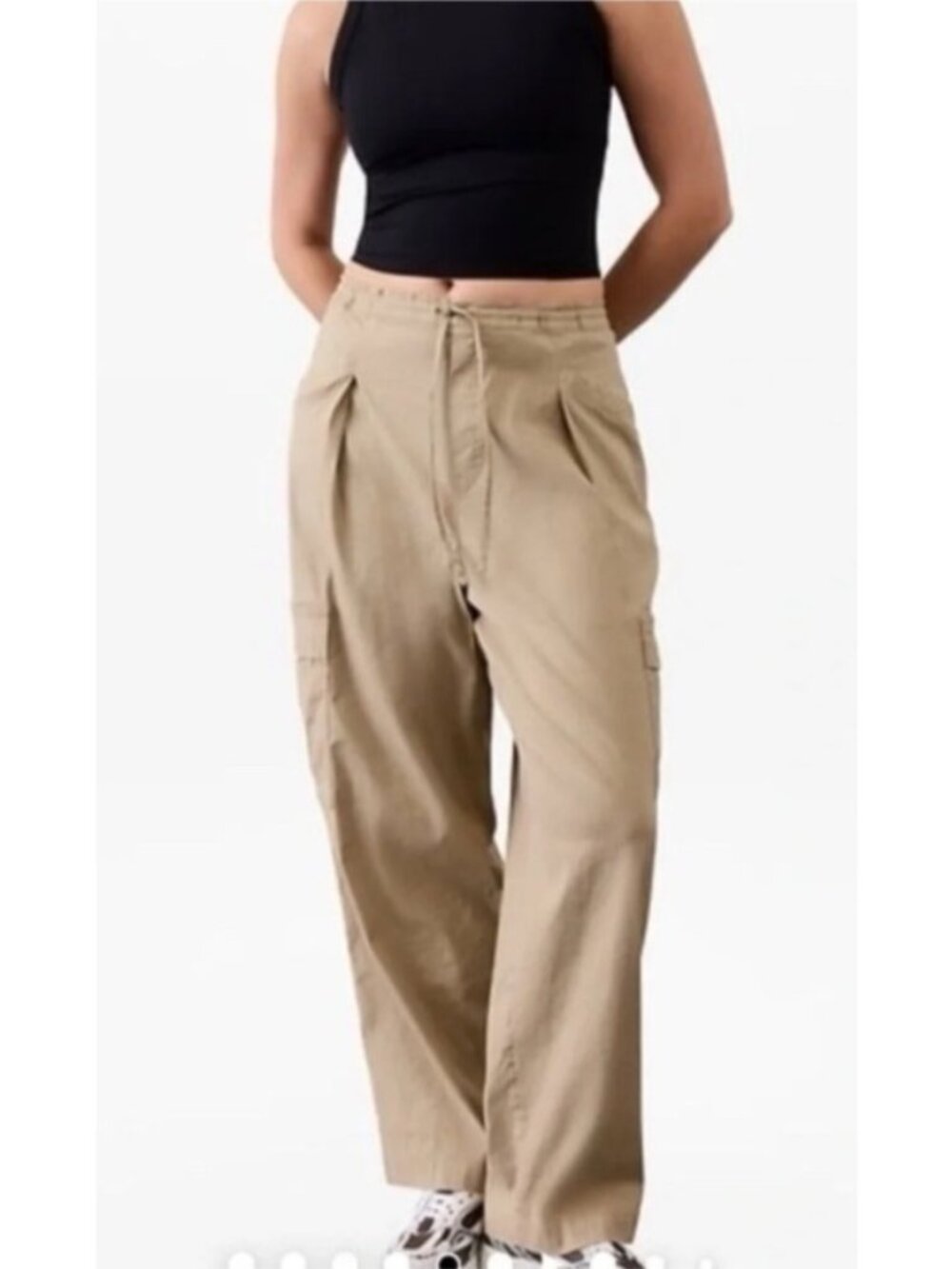 NEW Athleta Paradise Straight Leg Cargo Pants Linen-Blend Tan Lightweight Pull-O